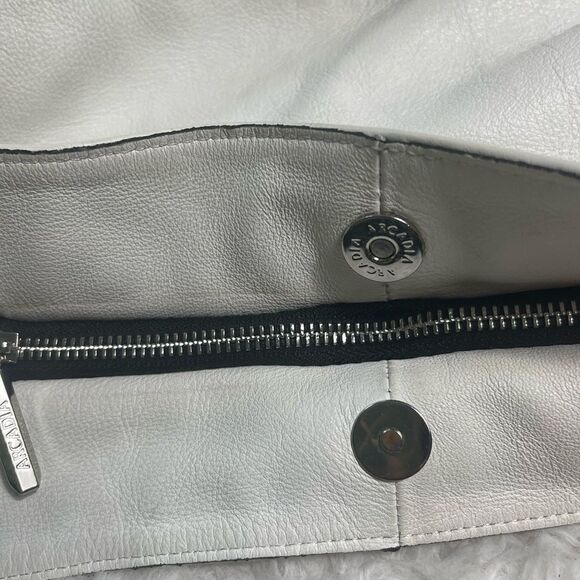 ARCADIA made in Italy White Genuine Leather Satchel Snake skin print accent. - Picture 14 of 16